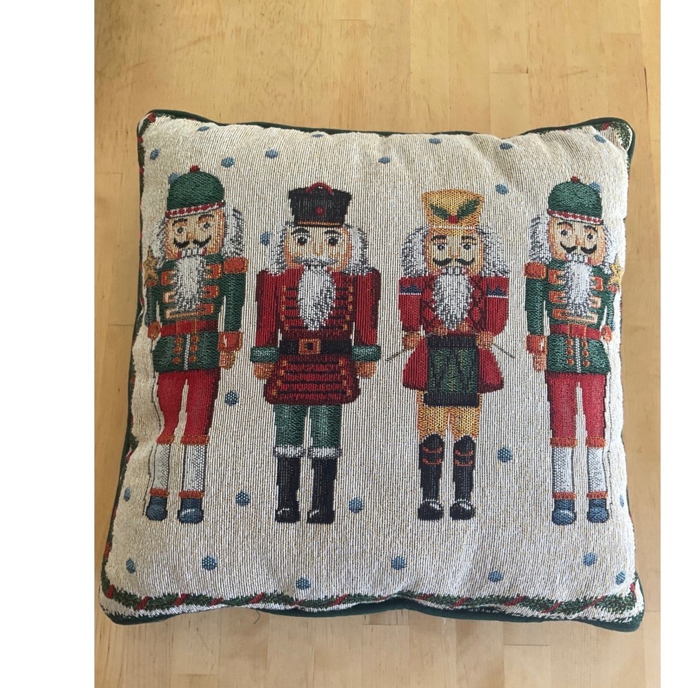 Arlee Home Fashions Nutcracker Christmas Tapestry Throw Pillow Green 17x17
